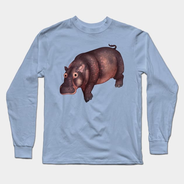 Cozy Hippopotamus Long Sleeve T-Shirt by Phoenix Baldwin